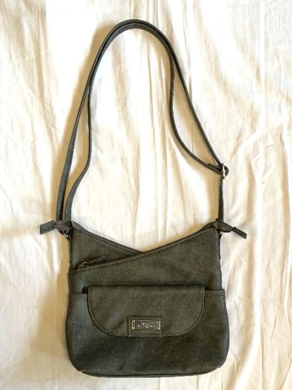 MultiSac Vista Solid Color Vegan Leather Crossbody Handbag Adjustable Grey